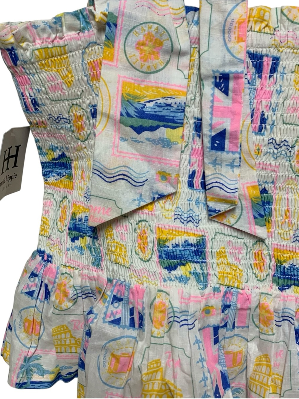 Haute Hippie Pastel Printed Tie-Strap Smocked Top and Hair Bow - Picture 5 of 9
